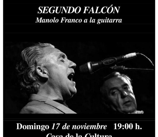 Recital flamenco de Segundo Falcón este domingo en la Casa de la Cultura